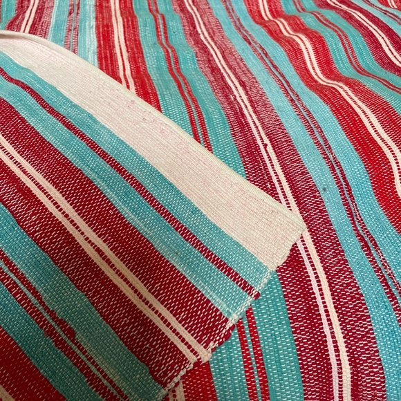 Vintage catalogne rag blanket, fits Queen bed. Striped, Red & Blue. - Picture 3 of 14